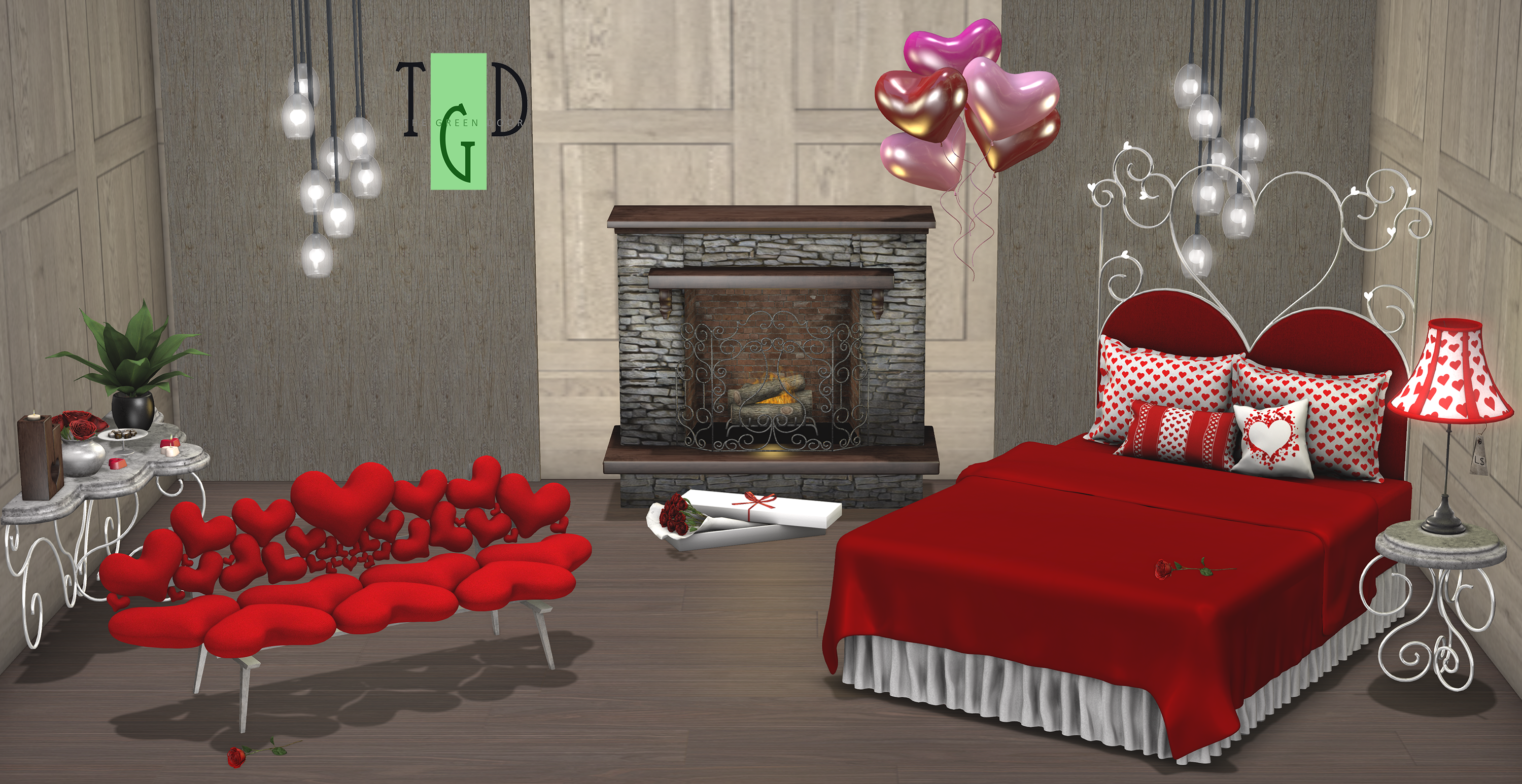 The Green Door – Heart Sofa & Valentine Couples Bed