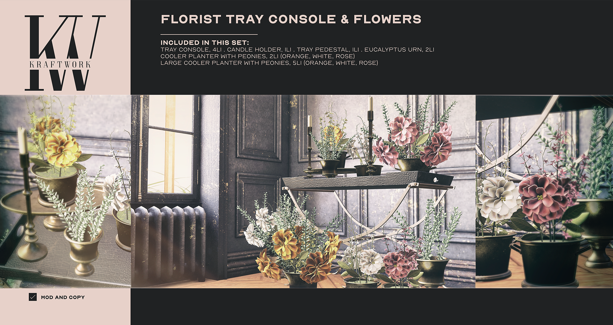 KraftWork – Florist Tray Console & Flowers