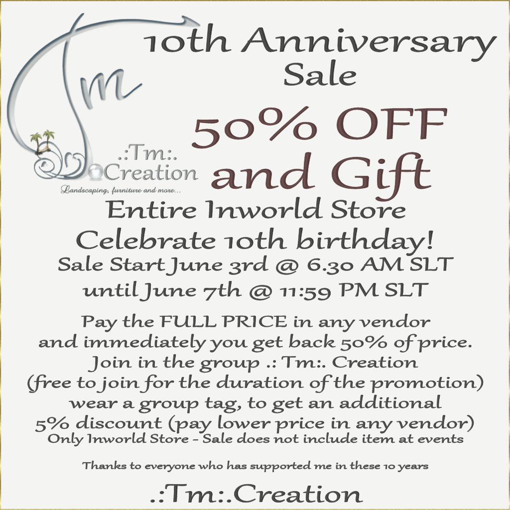 TM Creation – 10 Years Anniversary Sale