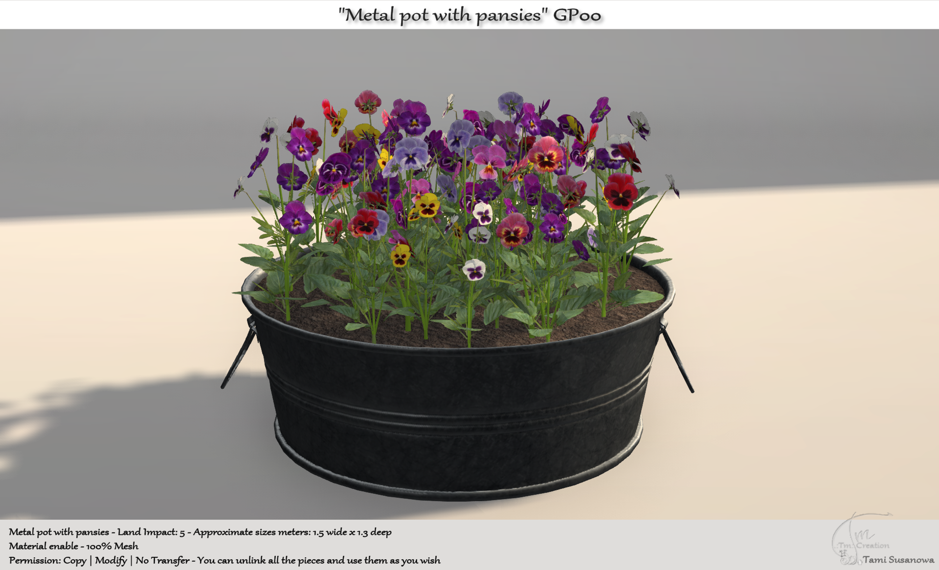 TM Creation – Metal Pot w/ Pansies