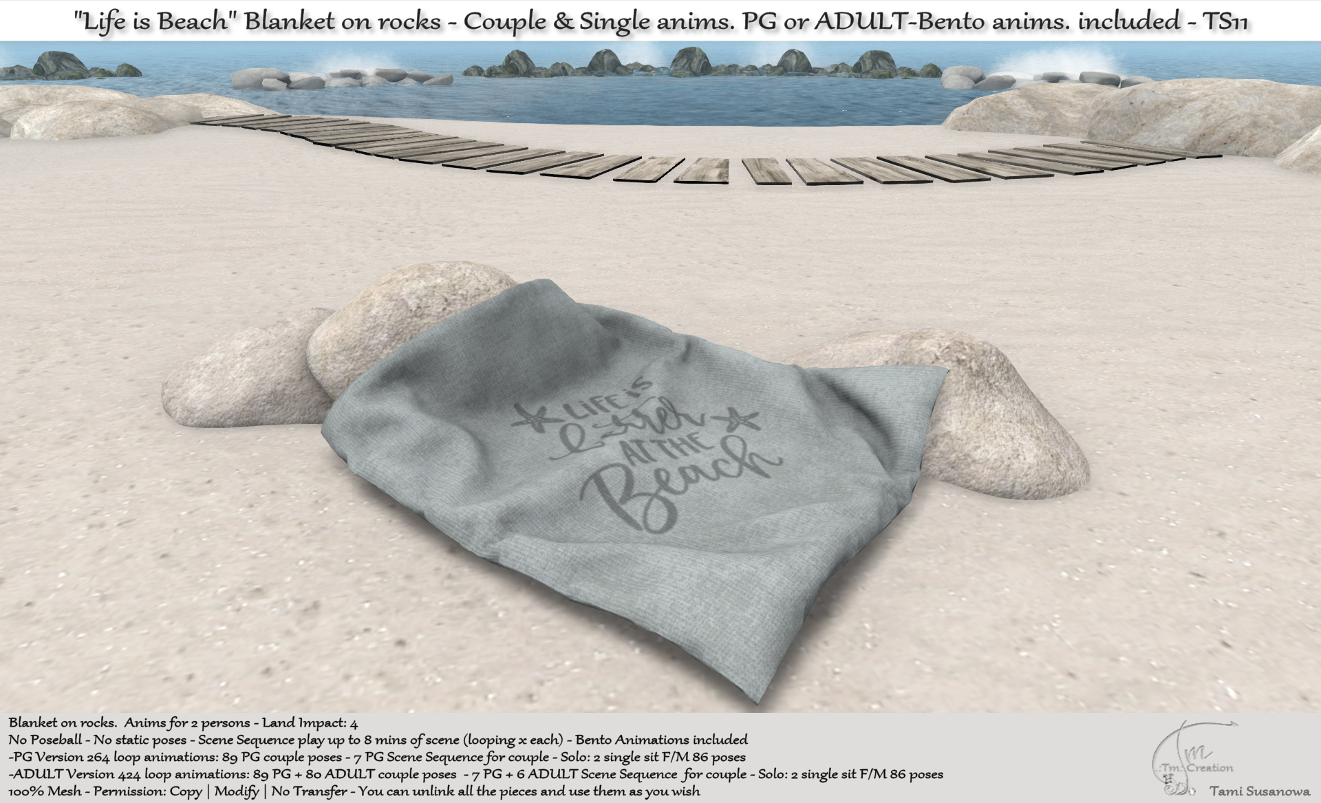 Tm Creation “Life is Beach” Blanket on Rocks