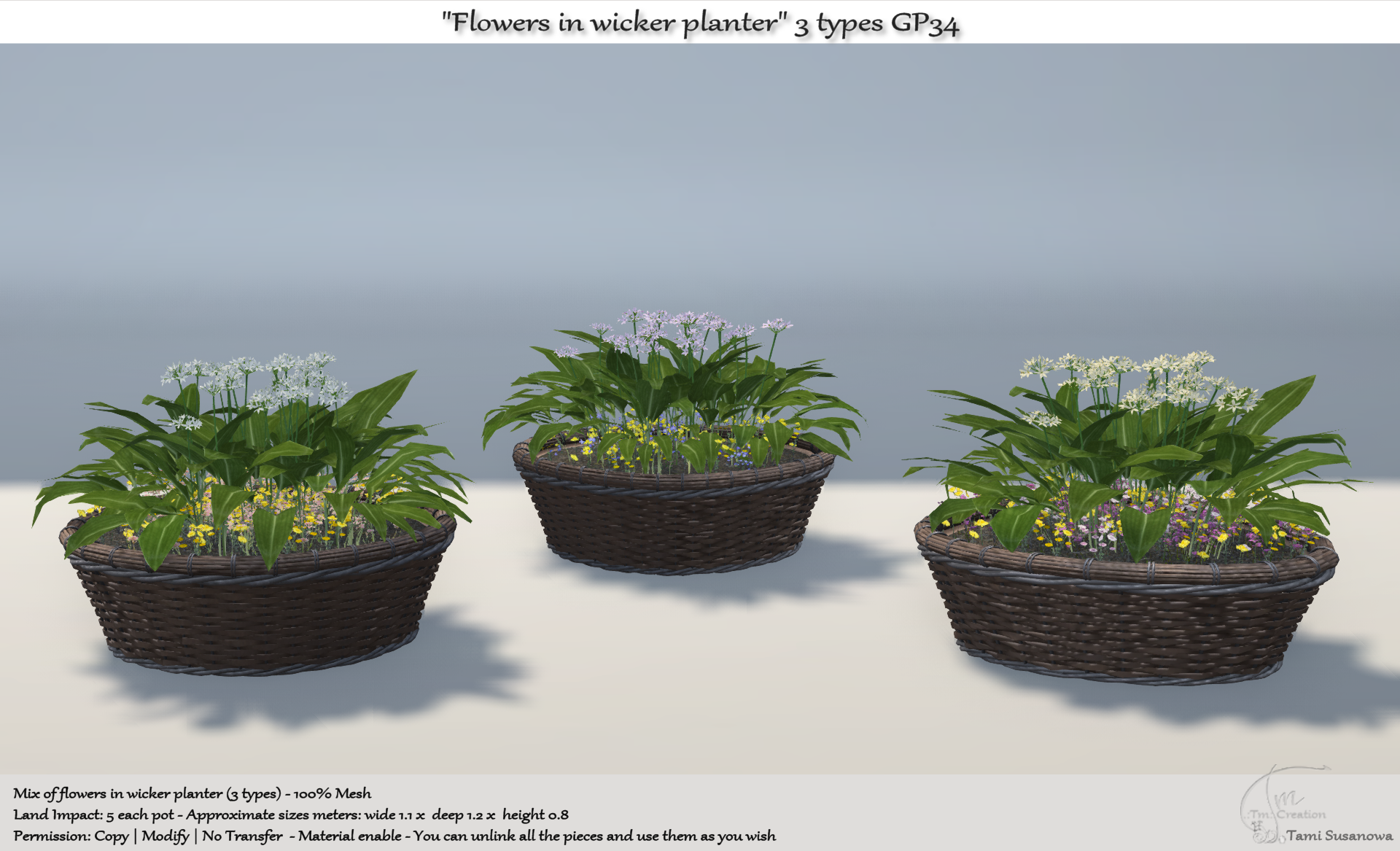 Tm Creation – Flowers in Wicker Planter 3 Types