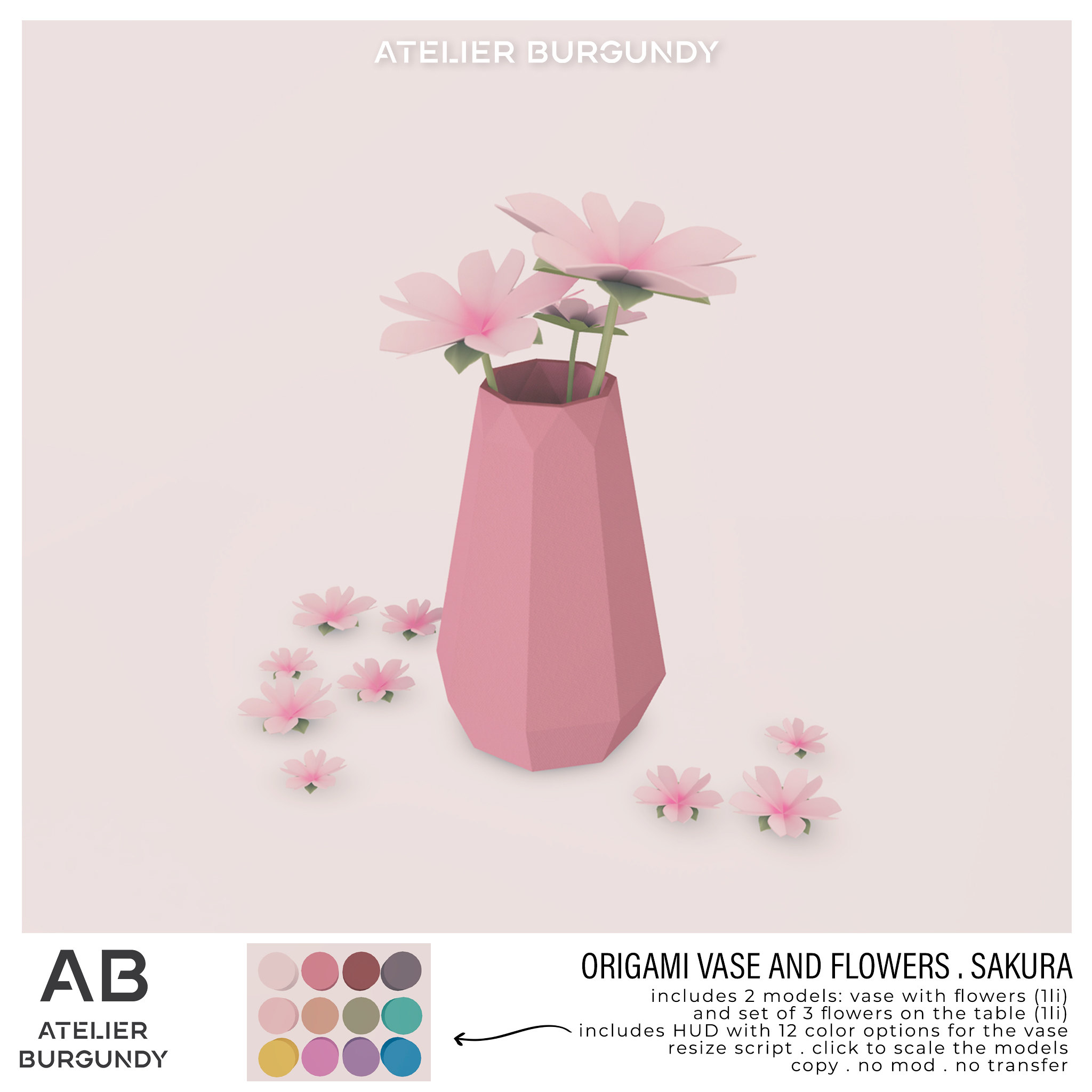 Atelier Burgundy – Origami Vase And Flowers