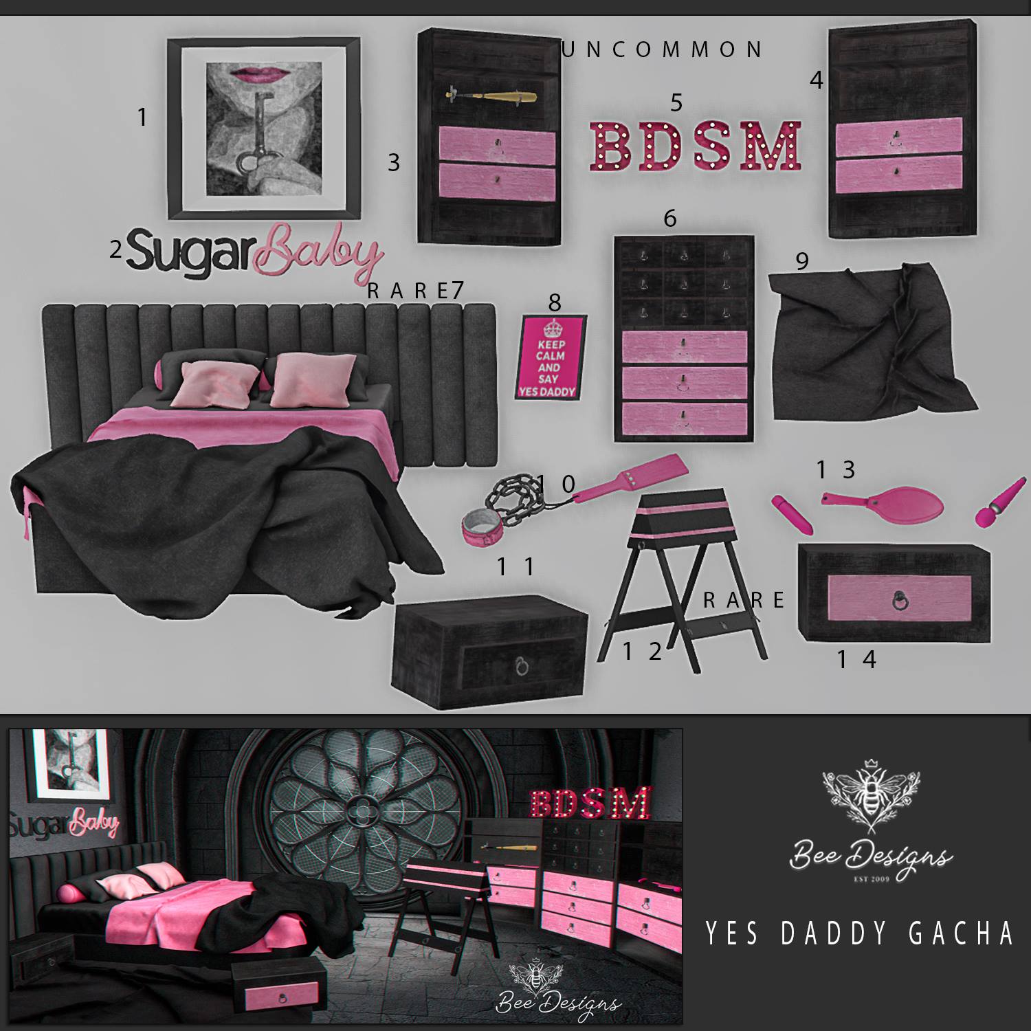 Bee Designs – Yes Daddy Wall Décor and Yes Daddy Bedroom Set Gacha
