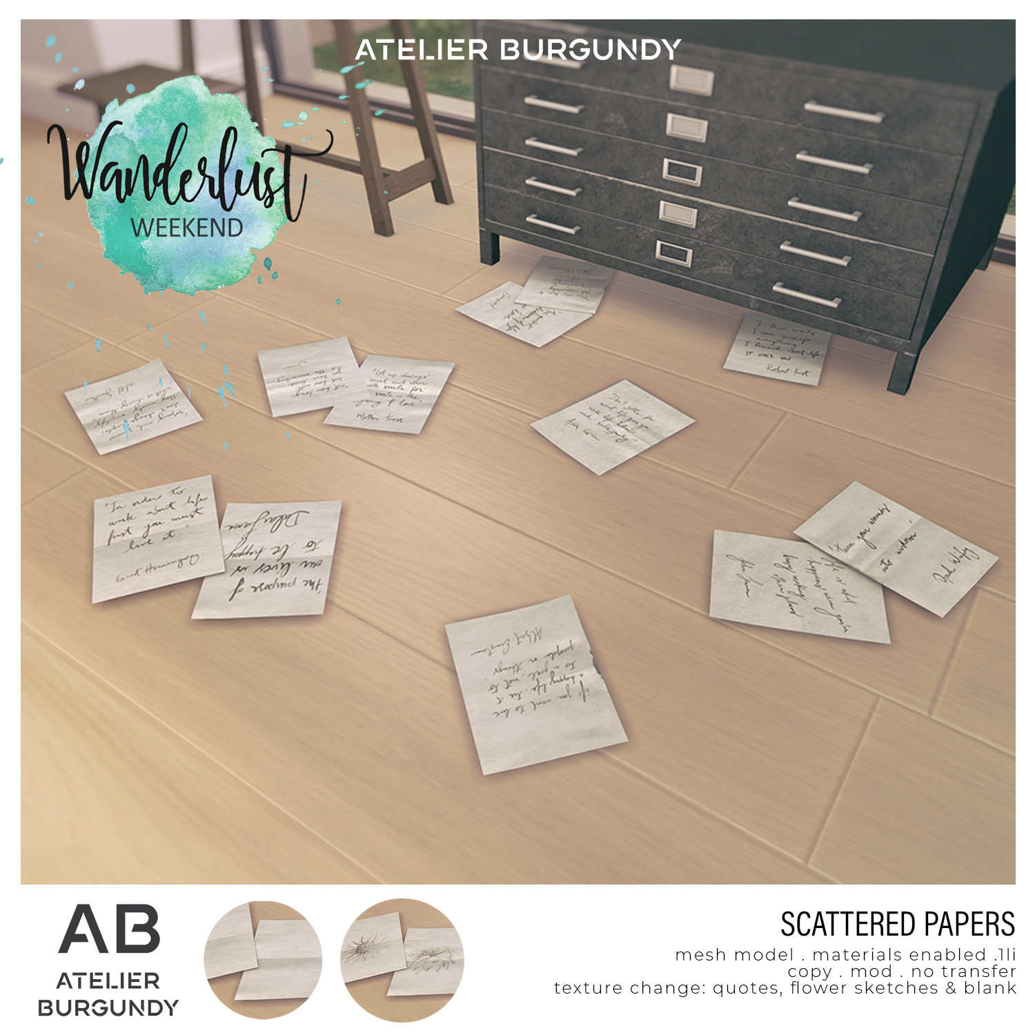 Atelier Burgundy –  Scattered Papers