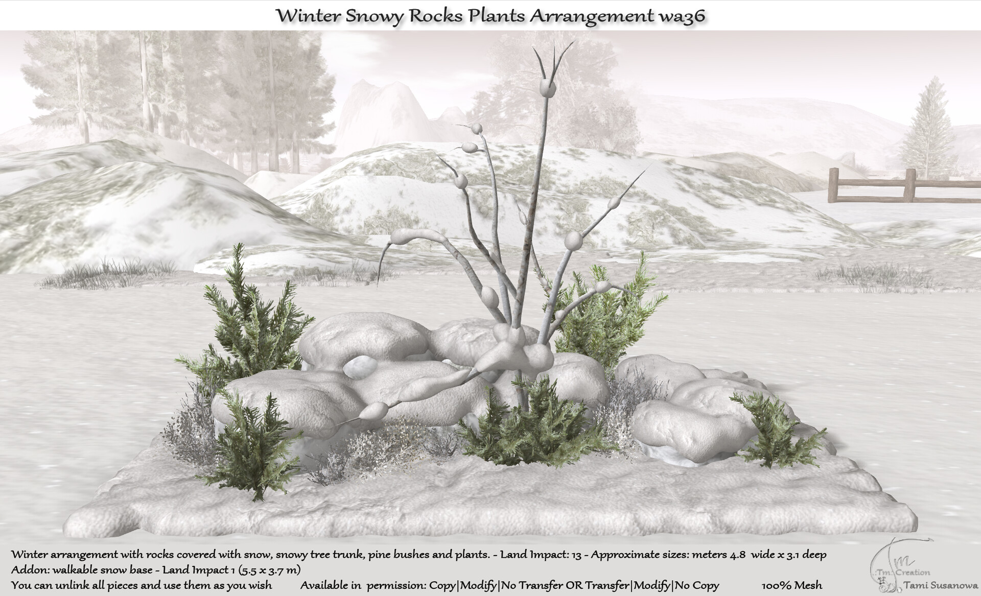 Tm Creation – Winter Snowy Rocks Plants Arrangement