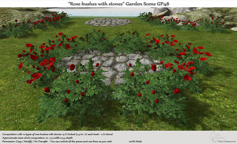 Tm Creation – Rose Bushes with Stones Garden Scene