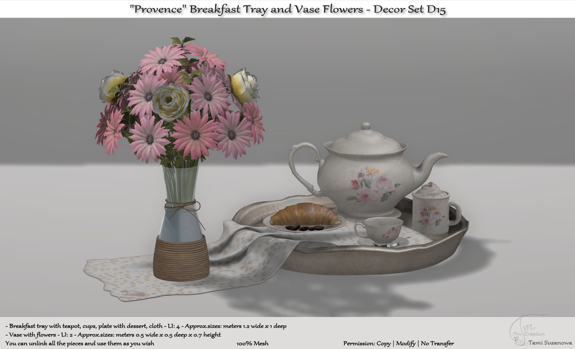 Tm Creation – “Provence” Breakfast Tray and Vase Flowers