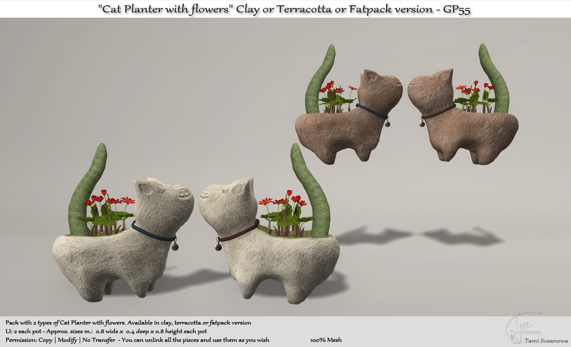 Tm Creation – Cat Planter With Flowers