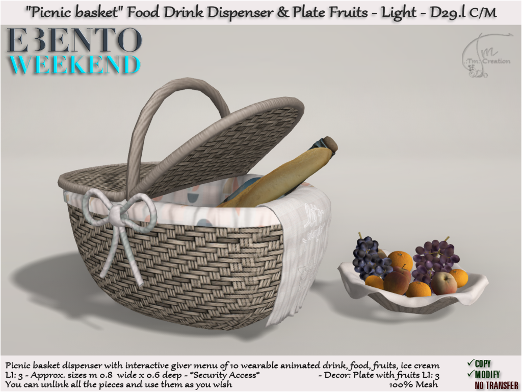 Tm Creation – “Picnic Basket” Food Drink Dispenser & Plate Fruits