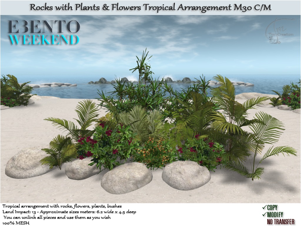 TM Creation – Rocks With Plants & Flowers Tropical Arrangement M30