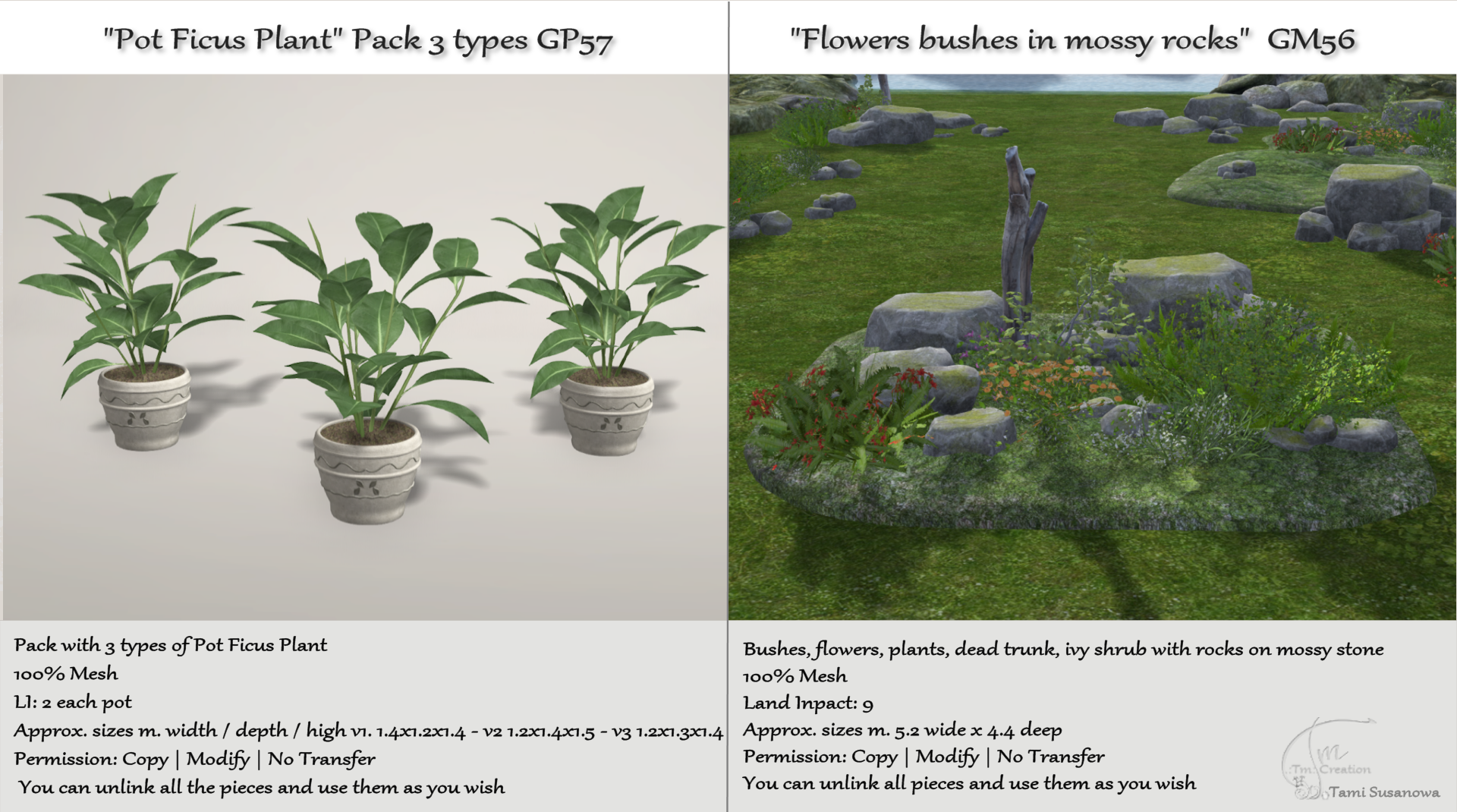 Tm Creation – Pot Ficus Plant Pack & Flower Bushes In Mossy Rocks