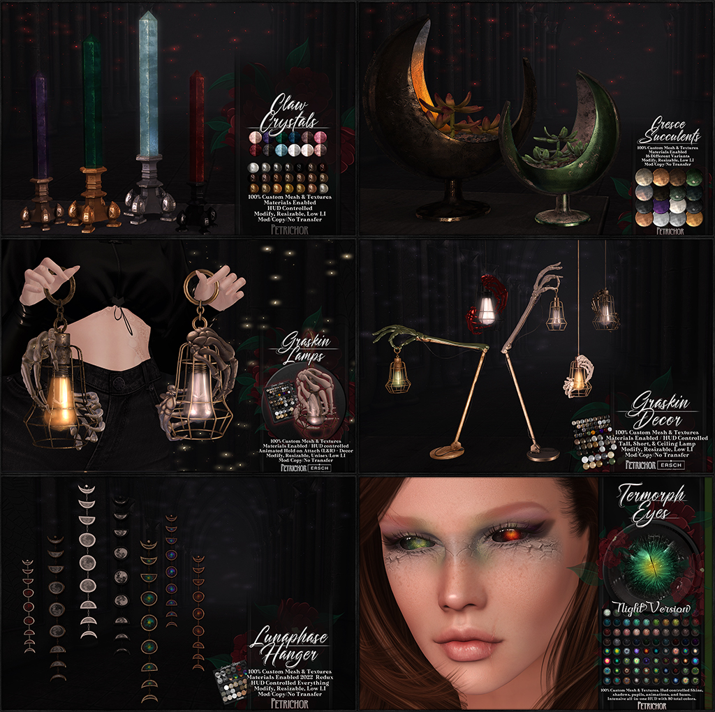 Petrichor – Graskin Lamps, Lunaphase Hangers, Claw Crystals and Cresce Succulents