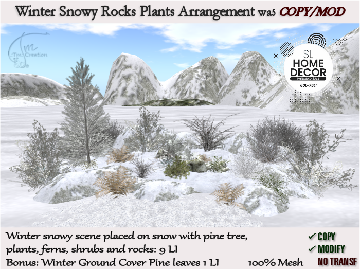 Tm Creation – Winter Snowy Rocks Plants Arrangement