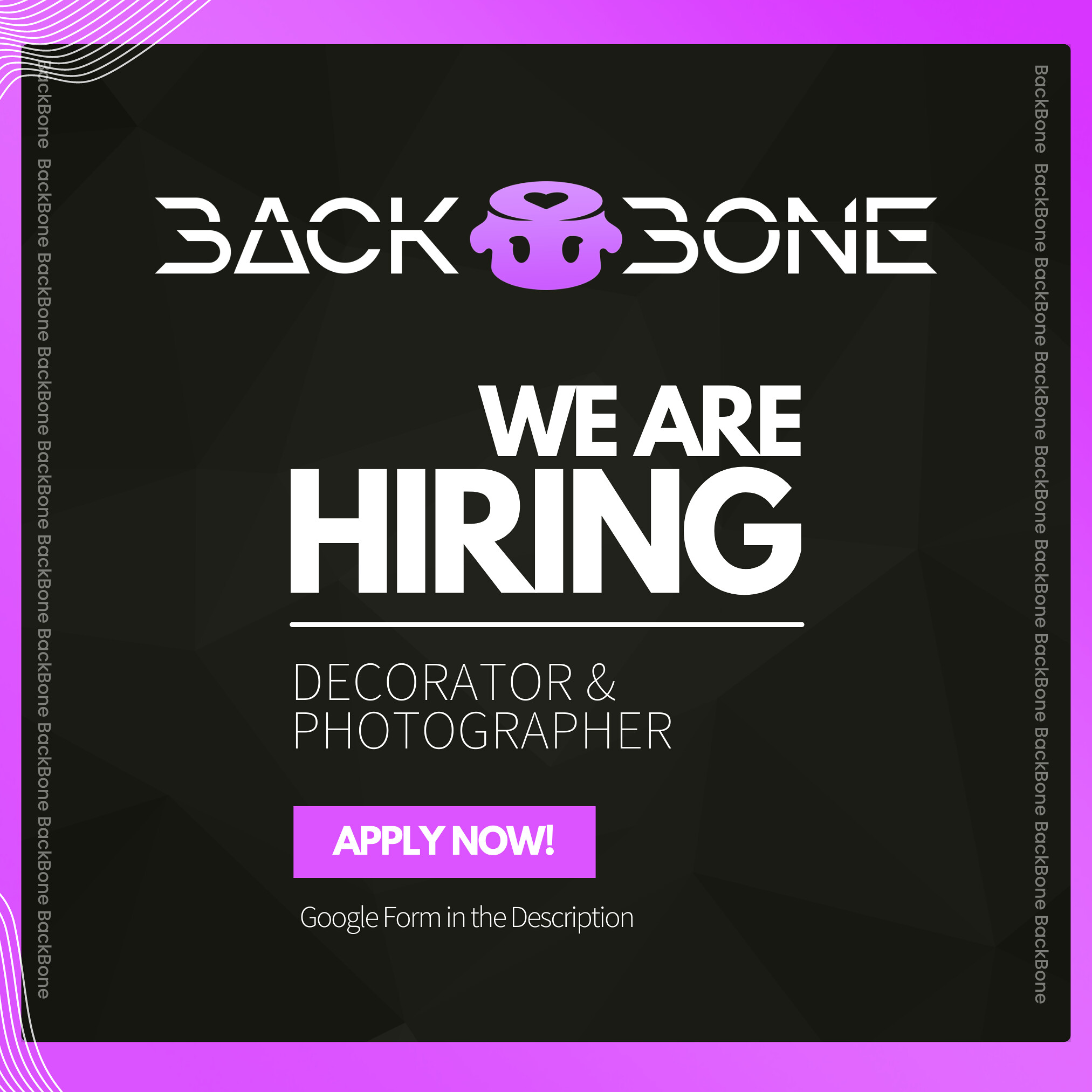 Backbone – Hiring Decorator / Photographer