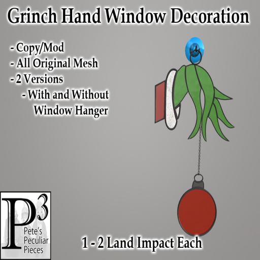 Pete’s Peculiar Pieces – Grinch Hand Window Decoration