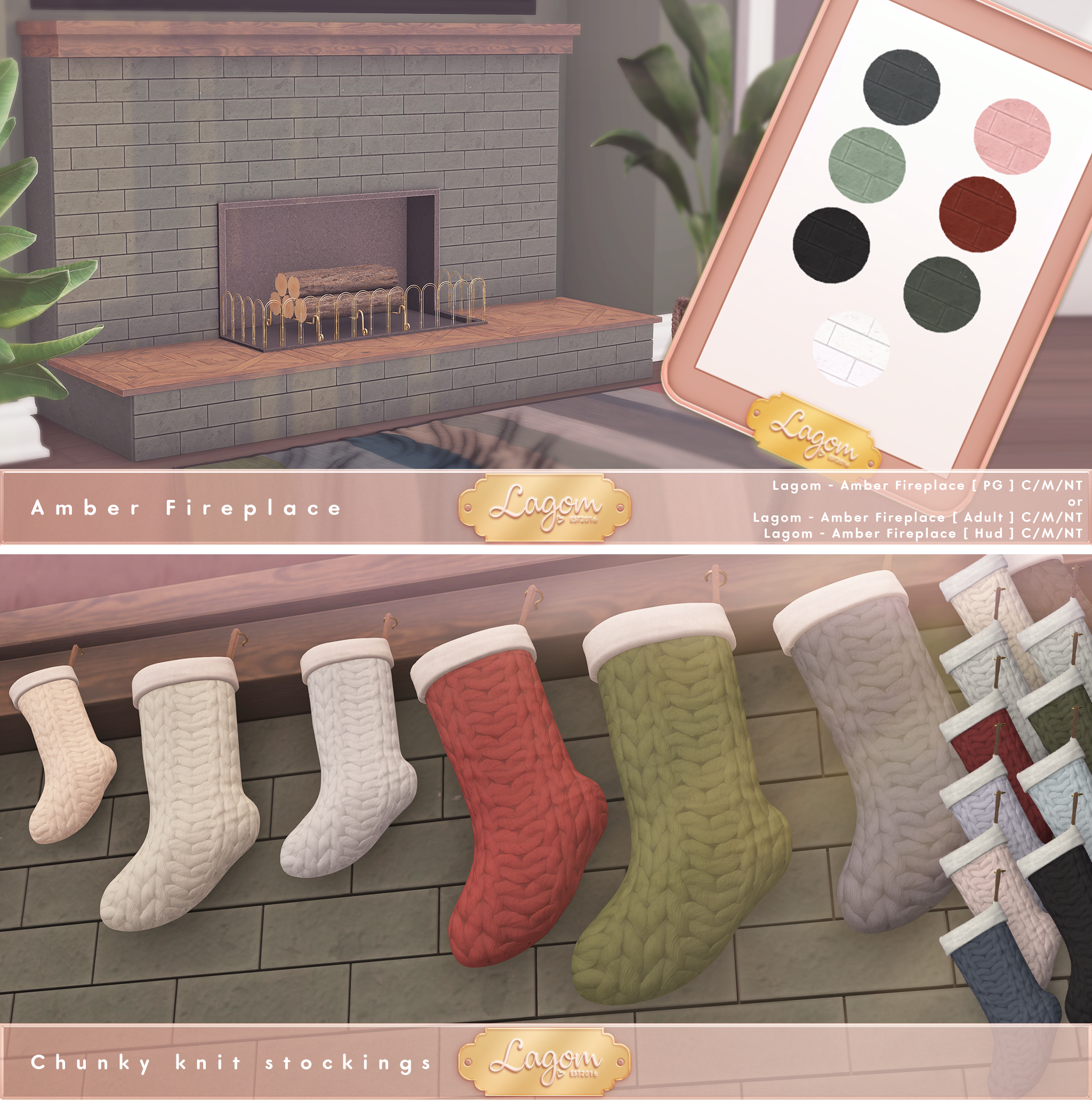 Lagom – Amber Fireplace and Chunky Knit Stockings