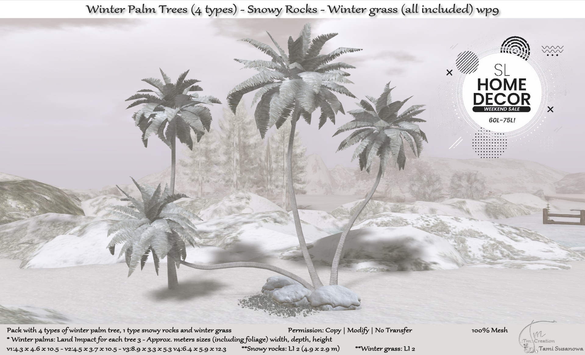Tm Creation – Winter Palm Trees, Snowy Rocks & Winter Grass