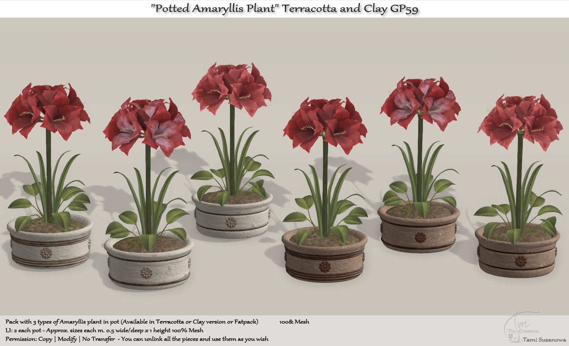TM Creation – “Potted Amaryllis Plant” Terracotta and Clay