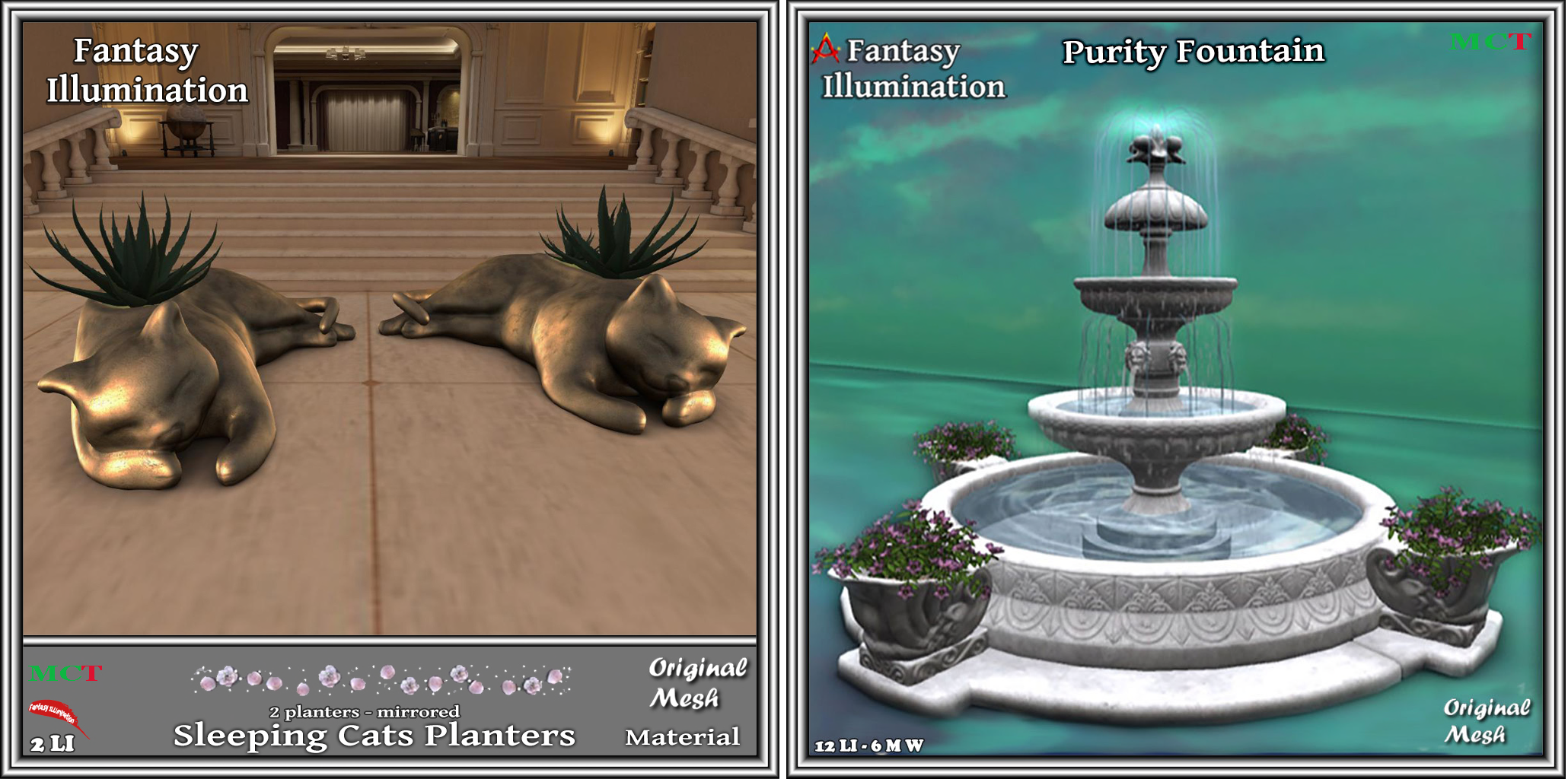 Fantasy Illumination – Sleeping Cats Planters & Purity Fountain