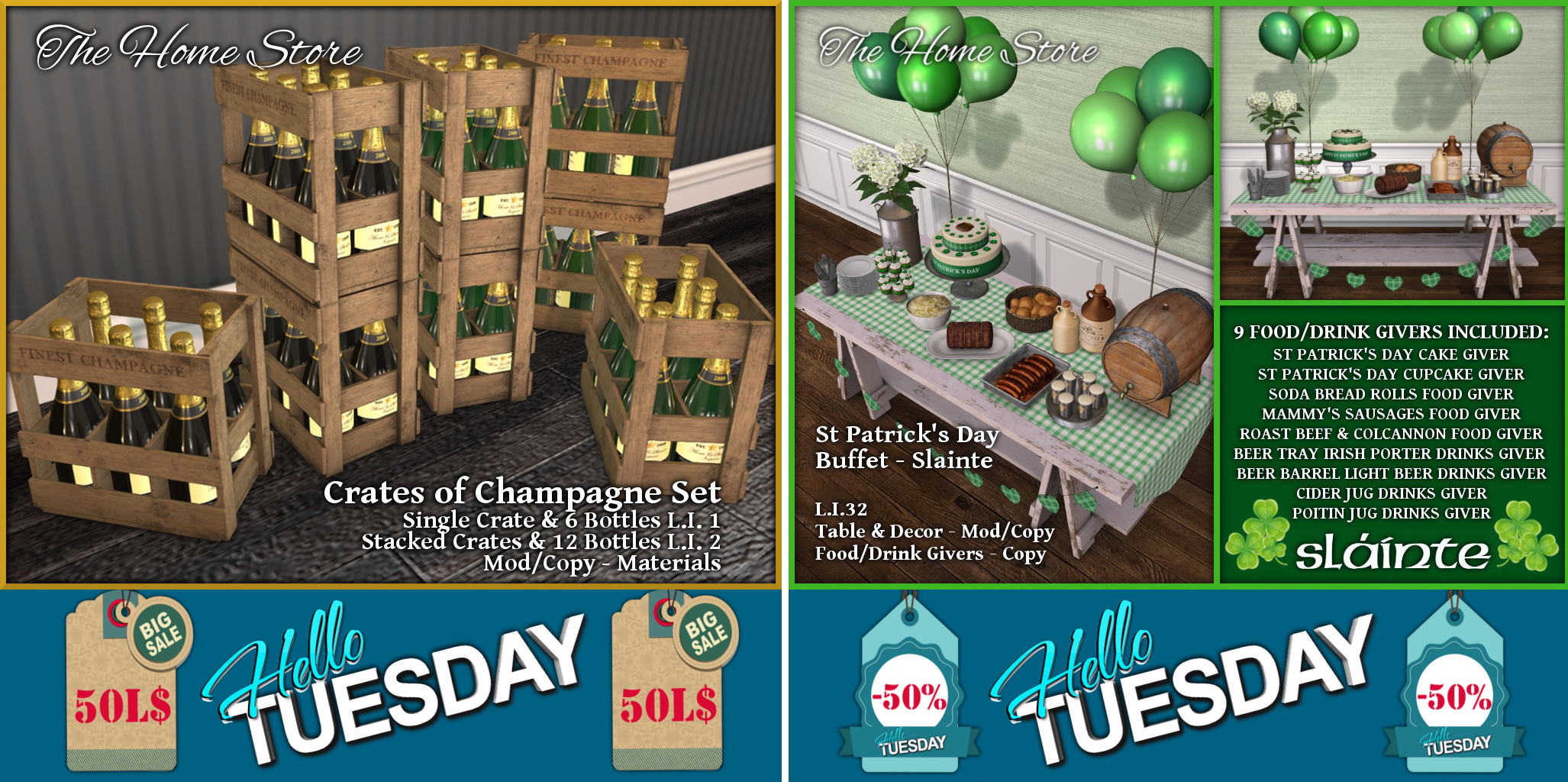 The Home Store – Crates of Champagne & St. Patrick’s Day Buffet
