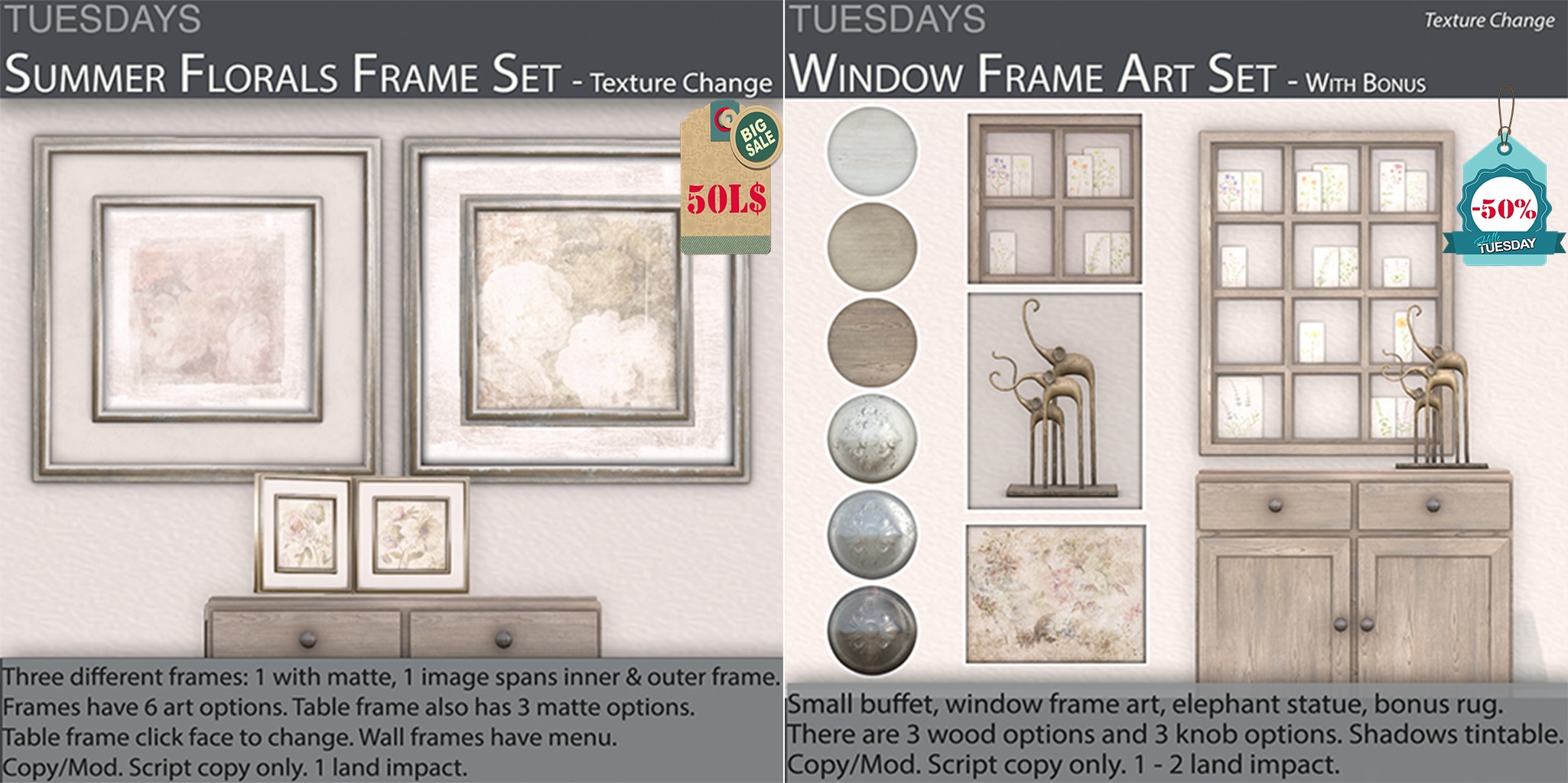 Tuesdays – Summer Florals Frame Set & Window Frame Art Set