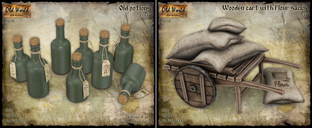 Old World – Old Potions & Wooden Cart With Flour Sacks