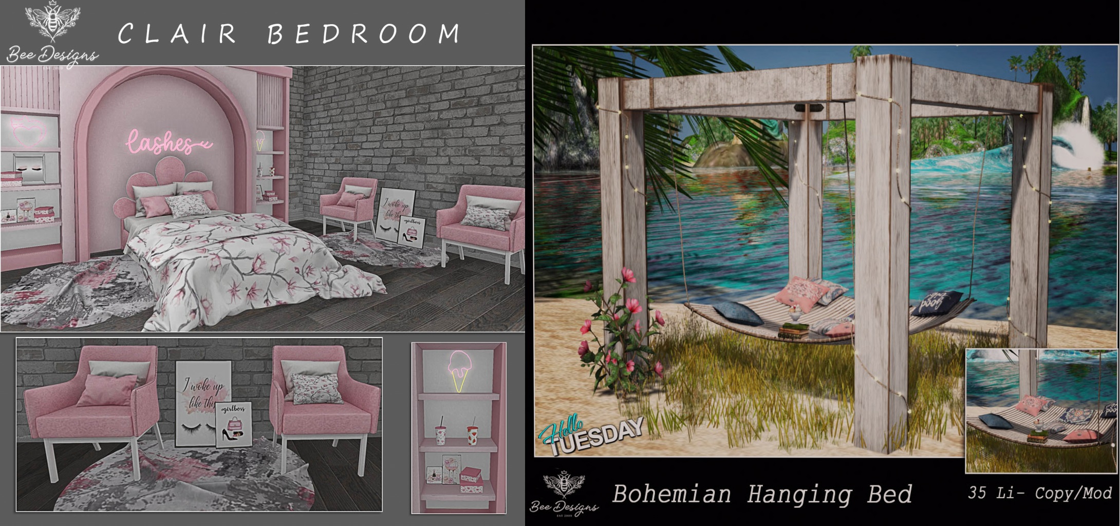 Bee Designs – Clair Bedroom & Bohemian Hanging Bed