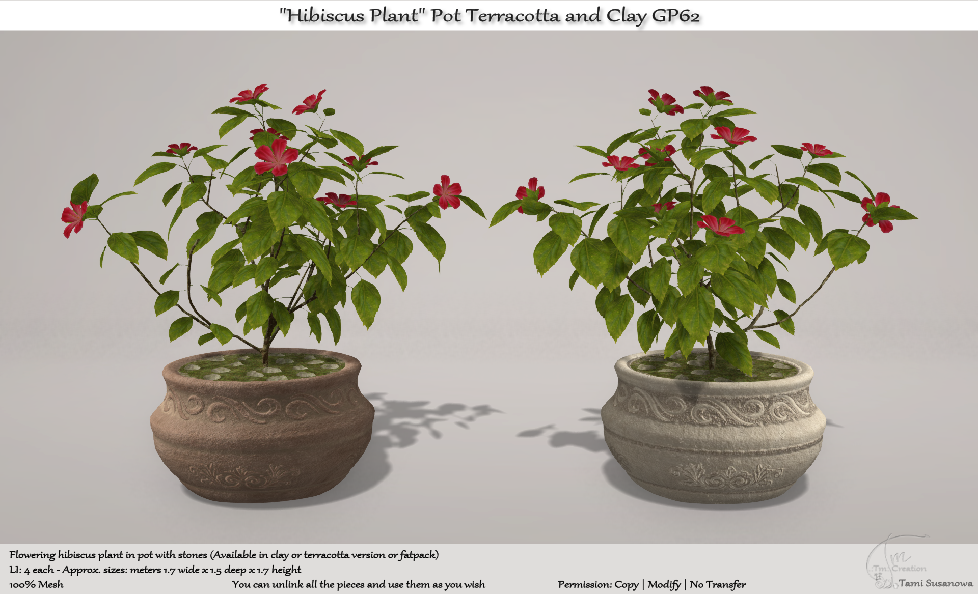 TM Creation – “Hibiscus Plant” Pot Terracotta & Clay