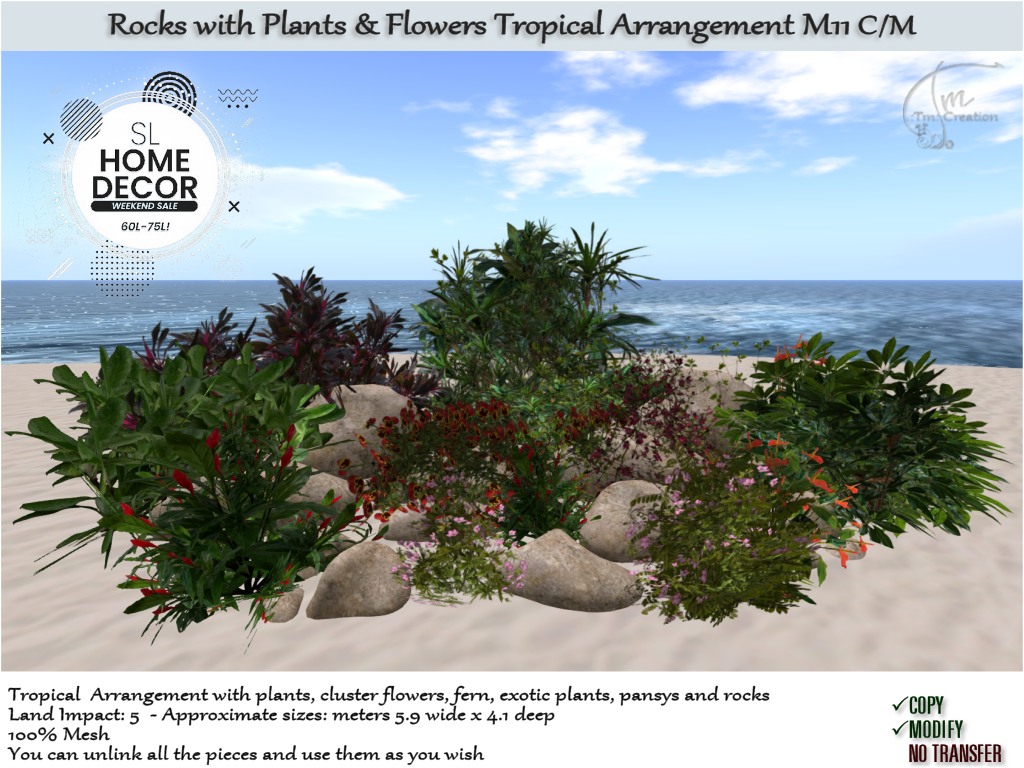 TM Creation – Rocks with Plants & Flowers Tropical Arrangement