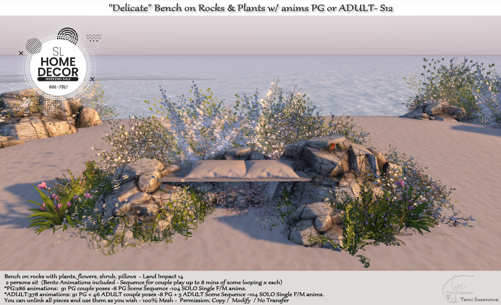 TM Creation – “Delicate” Bench on Rocks & Plants