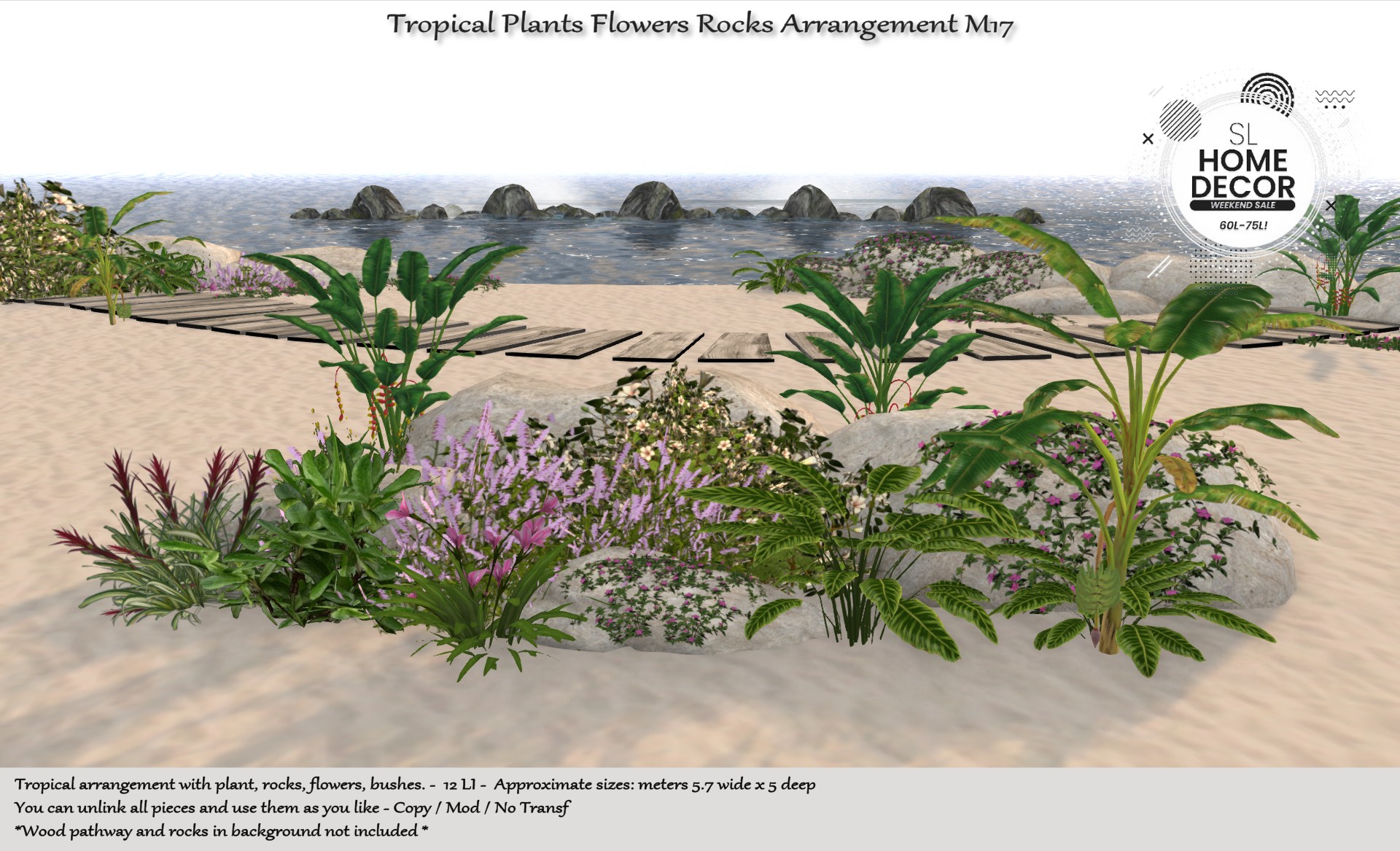 TM Creation – Tropical Plants Flowers Rocks Arrangement M17