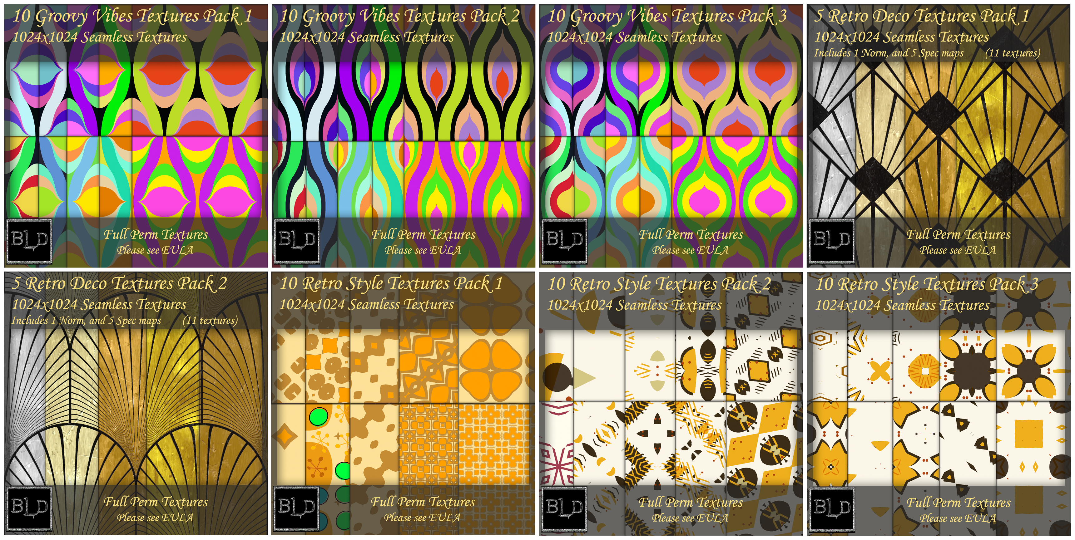 BLD – Groovy Vibes, Retro Deco, & Retro Style Textures Packs