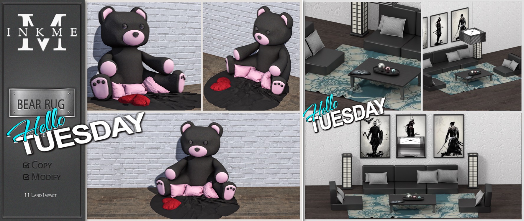 InkMe – Bear Rug & Aoki Living Room