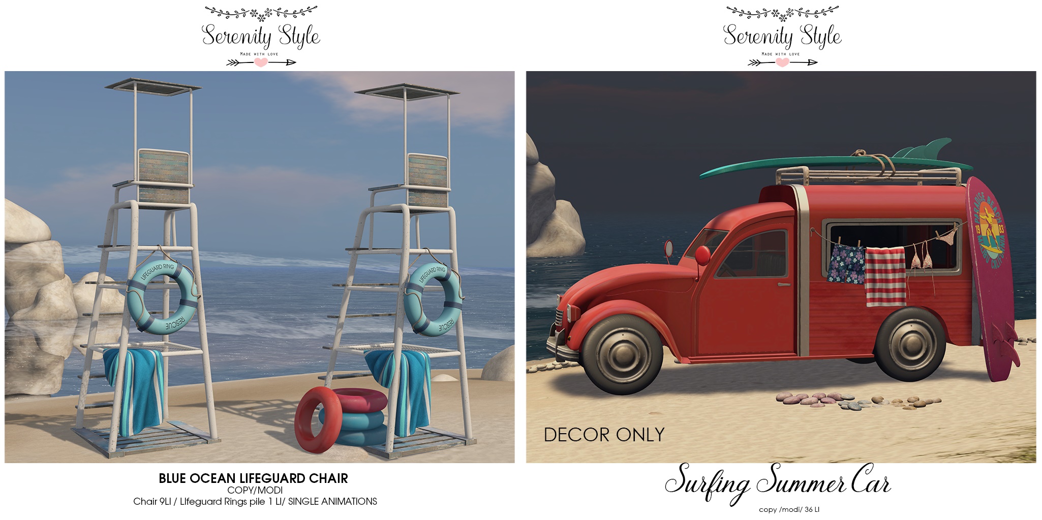 Serenity Style – Blue Ocean Lifeguard Chair & Surfing Summer Car