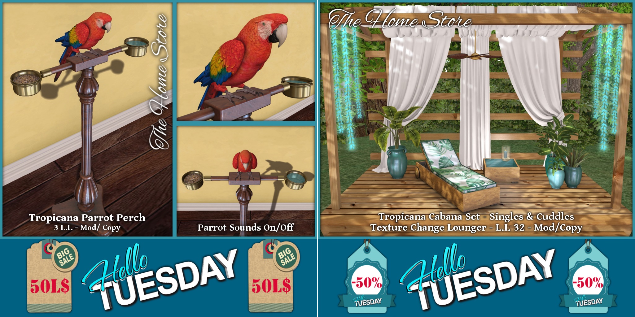 The Home Store – Tropicana Parrot Perch & Tropicana Cabana Set