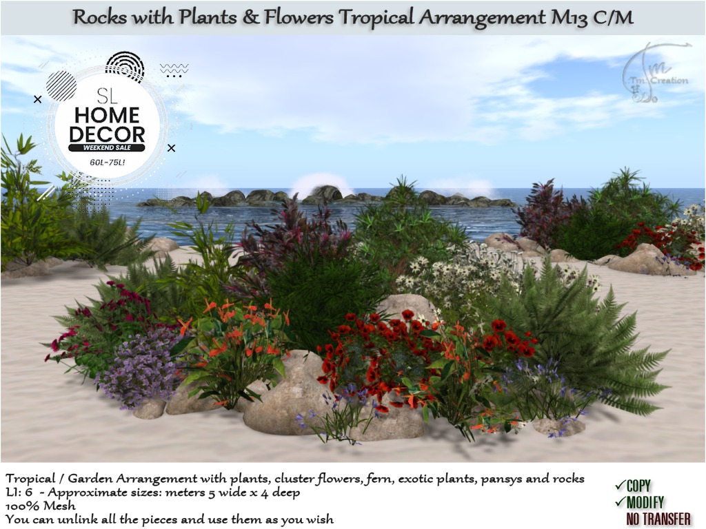 TM Creation – Rocks with Plants & Flowers Tropical Arrangement