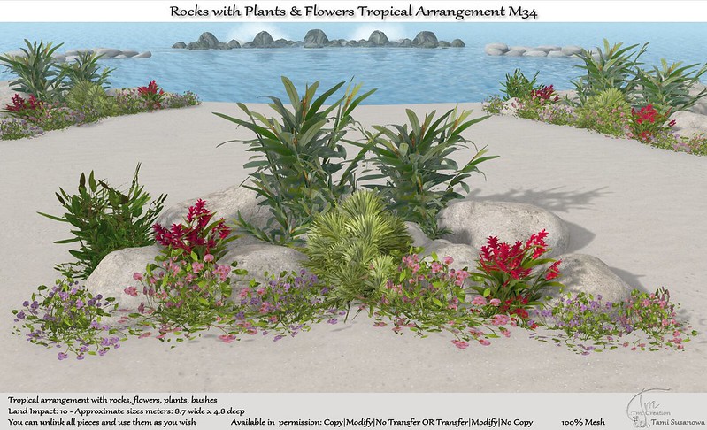TM Creation – Rocks with Plants & Flowers Tropical Arrangement M34