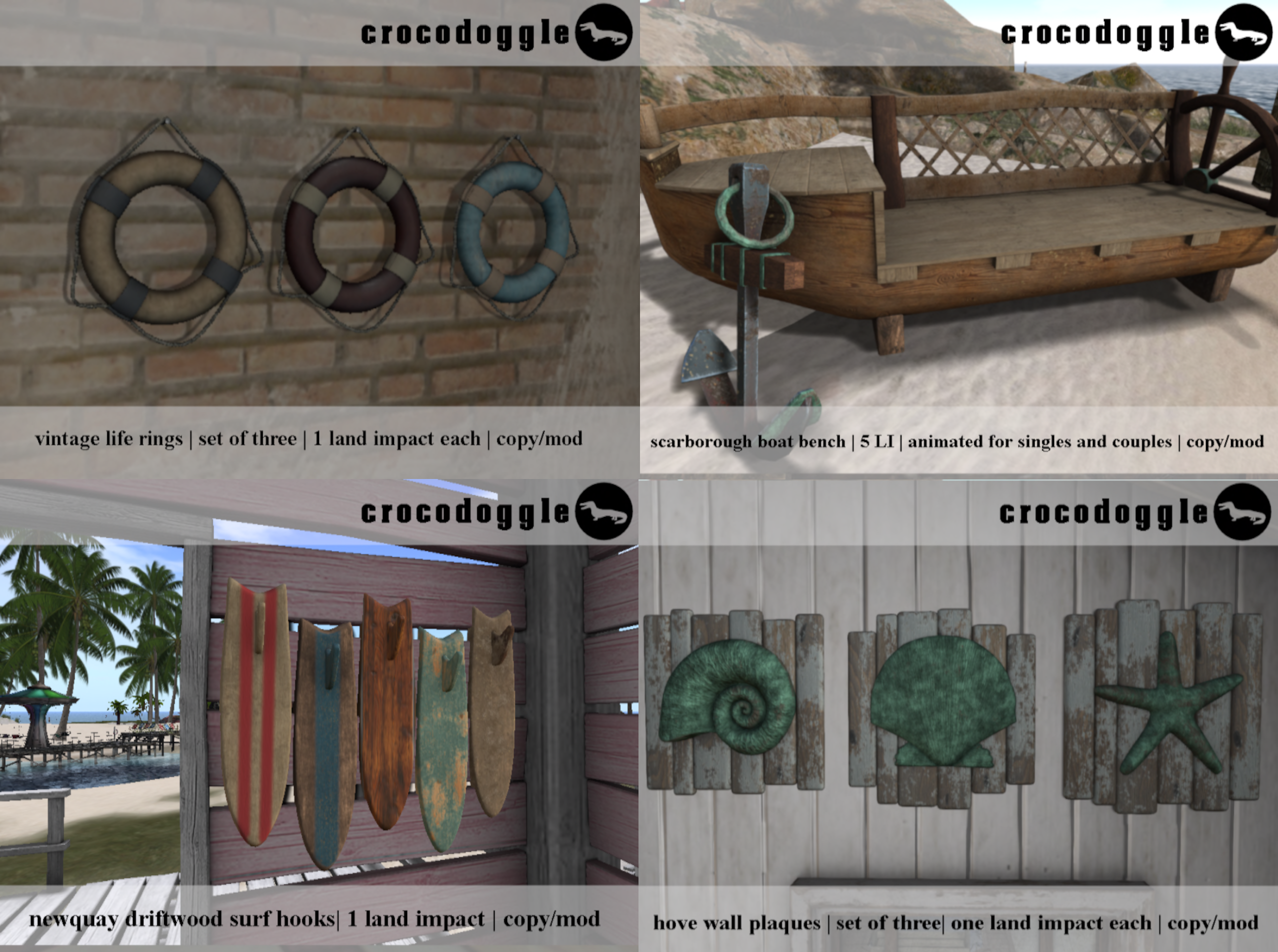 Crocodoggle – Vintage Life Rings, Scarborough Bench, Newquay Driftwood Surf Hooks, & Hove Wall Plaques