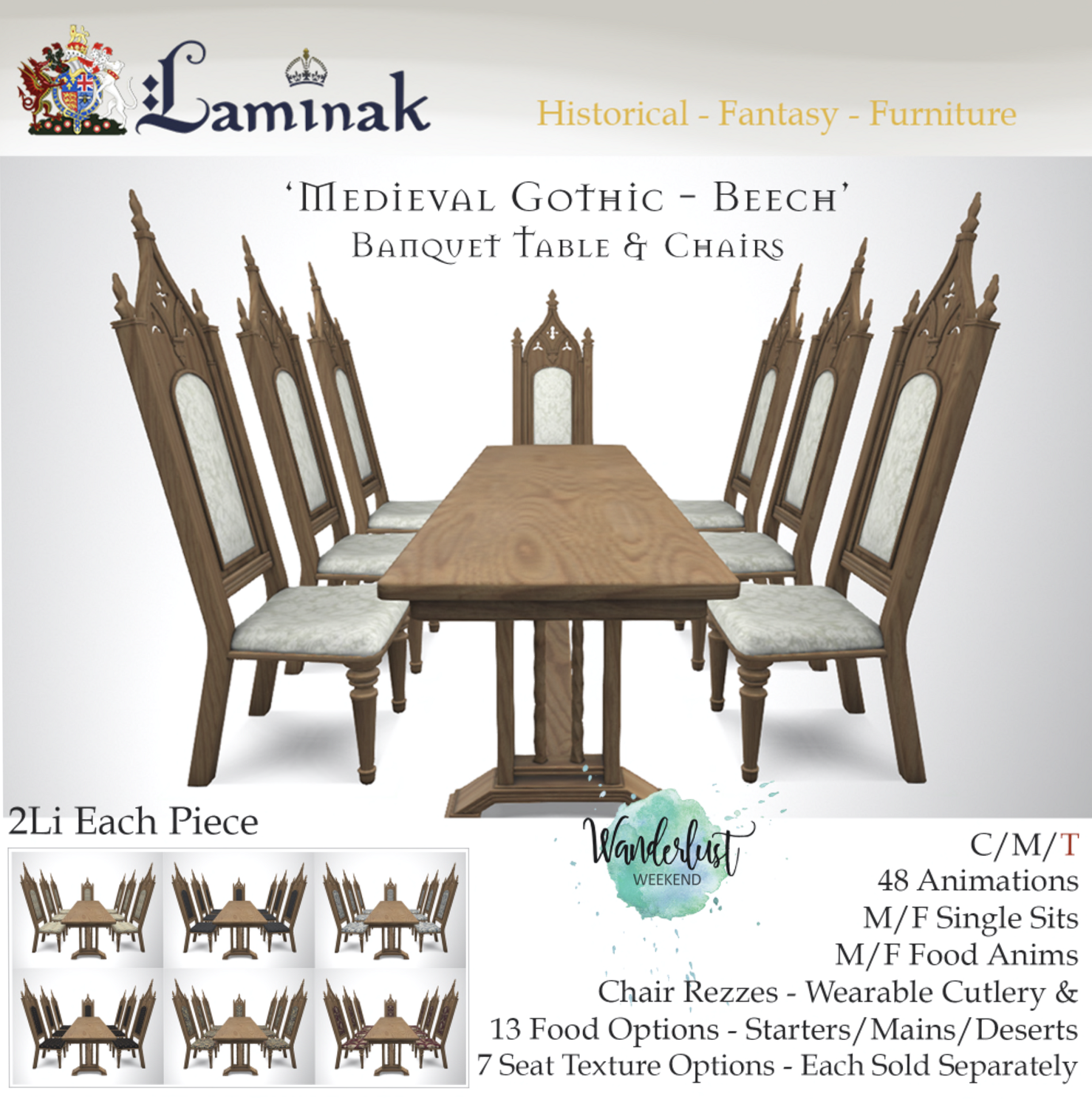 Laminak – Medieval Gothic Beech Banquet Table and Chairs
