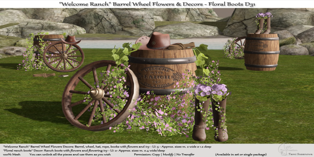 Tm Creation – “Welcome Ranch” Barrel Wheel Flowers & Decors