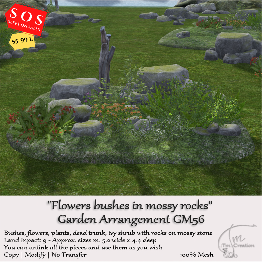 TM Creation – “Flowers bushes in mossy rocks” Garden Arrangement