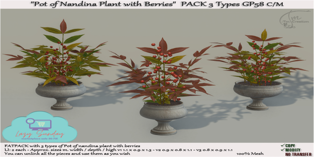 TM Creation – “Pot Of Nandina  Plant With Berries” Pack 3 types GP58