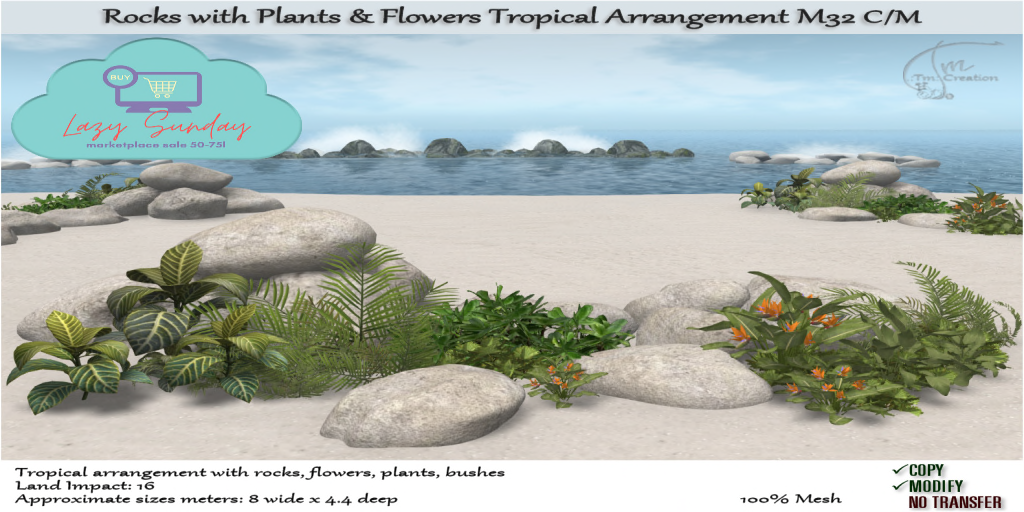 TM Creation – Rocks with Plants & Flowers Tropical Arrangement M32