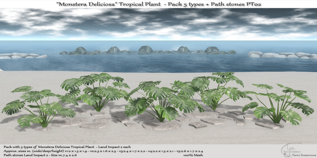 TM Creation – “Monstera Deliciosa” Tropical Plant Pack + Path stones