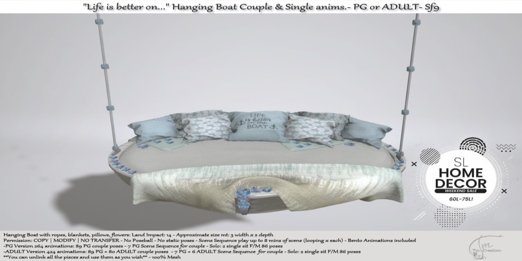TM Creation – “Life is better on…” Hanging Boat
