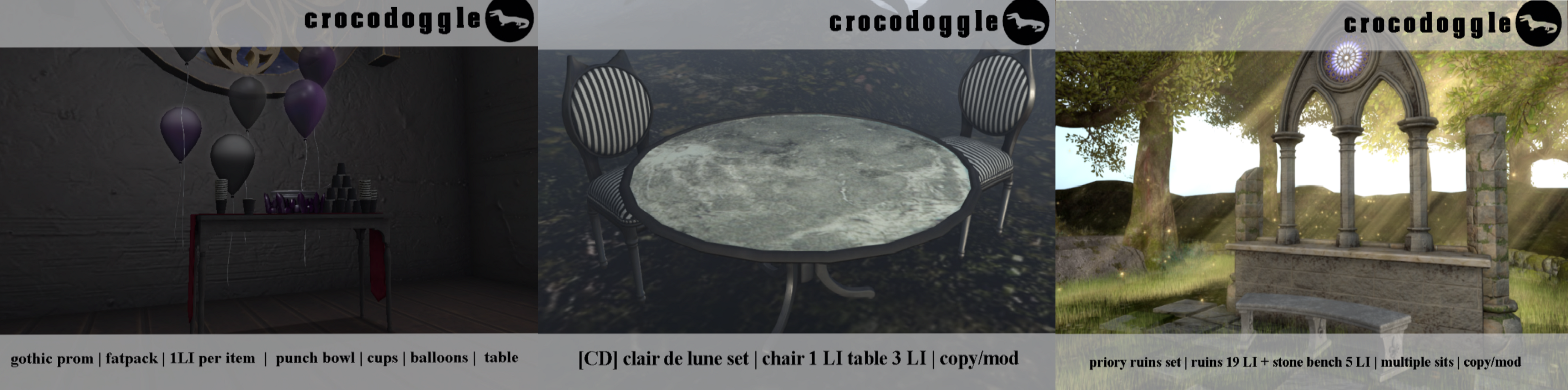 Crocodoggle – Gothic Prom, Clair de Lune Set, & Priory Ruins Set