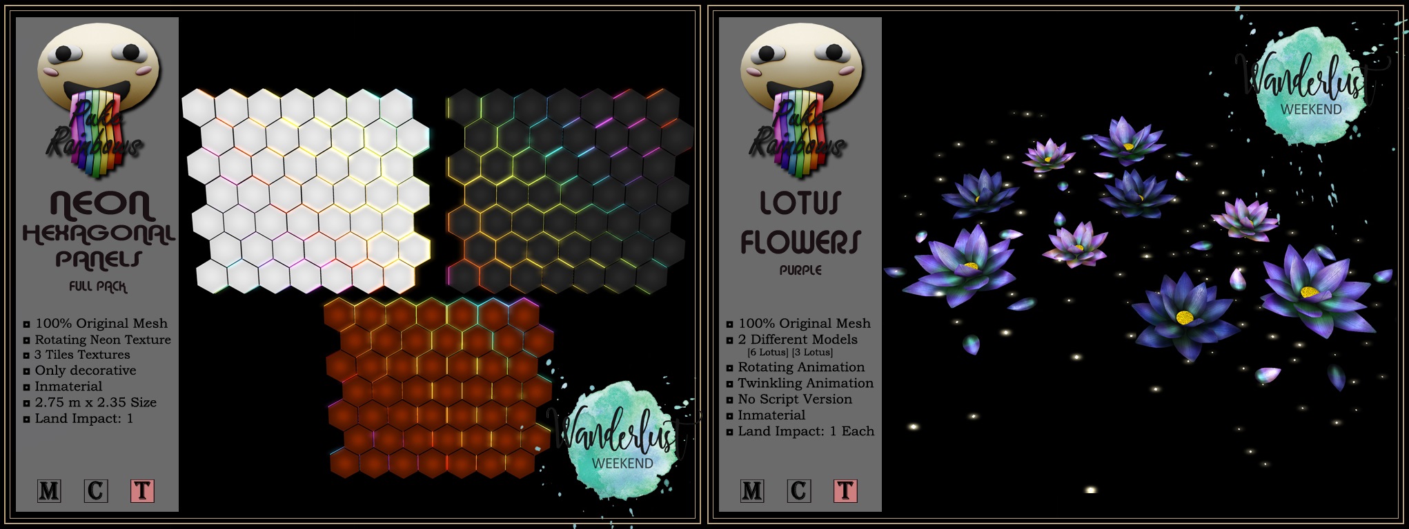 Puke Rainbows – Neon Hexagonal Panels & Lotus Flowers (Purple)