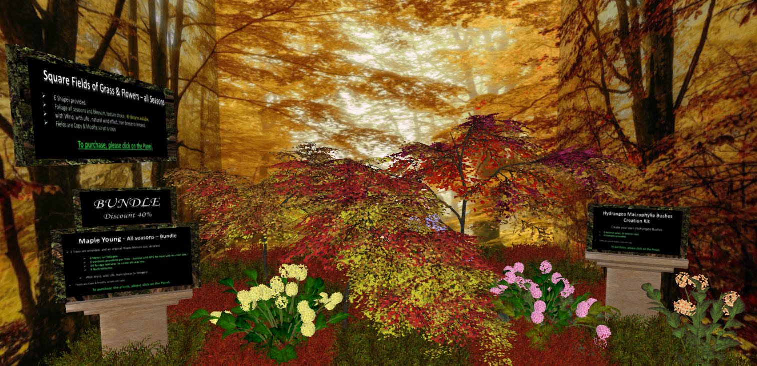 Hayabusa Design – Japanese Maple, Square Field of Grass and Flowers Panel & Hydrangea Macrophylla Mirai