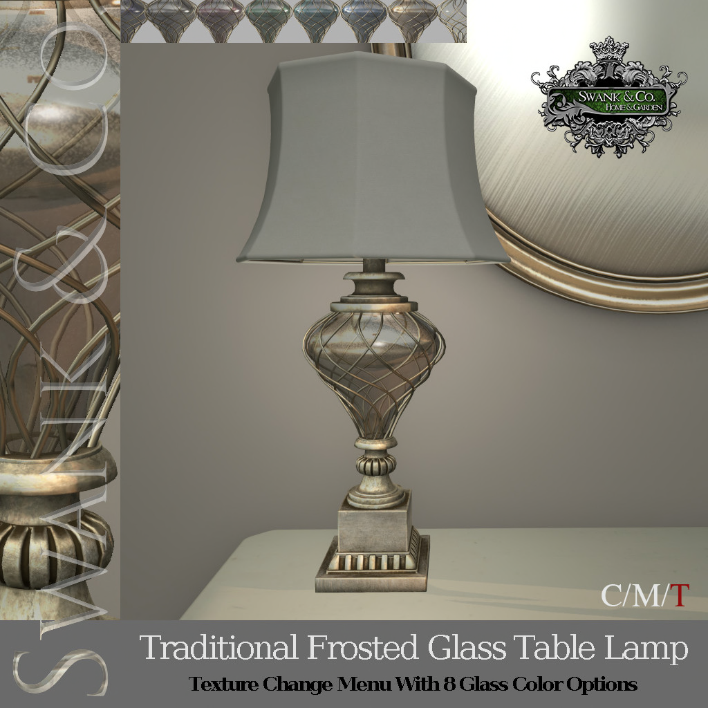 Swank & Co. – Traditional Glass Table Lamp (Frosted, Fade, Clear)